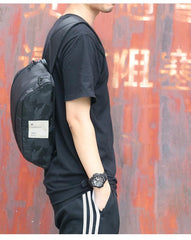 Cool Black Oxford Cloth PVC Men's Sling Bag Chest Bag One Shoulder Backpack For Men