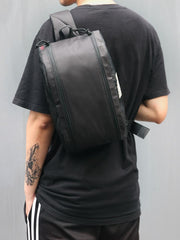 Cool Black Oxford Cloth PVC Men's Sling Bag Chest Bag One Shoulder Backpack For Men