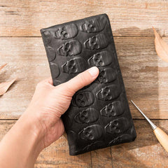 Cool Black Skull Leather Mens Long Wallet Long Wallet for Men - imessengerbags