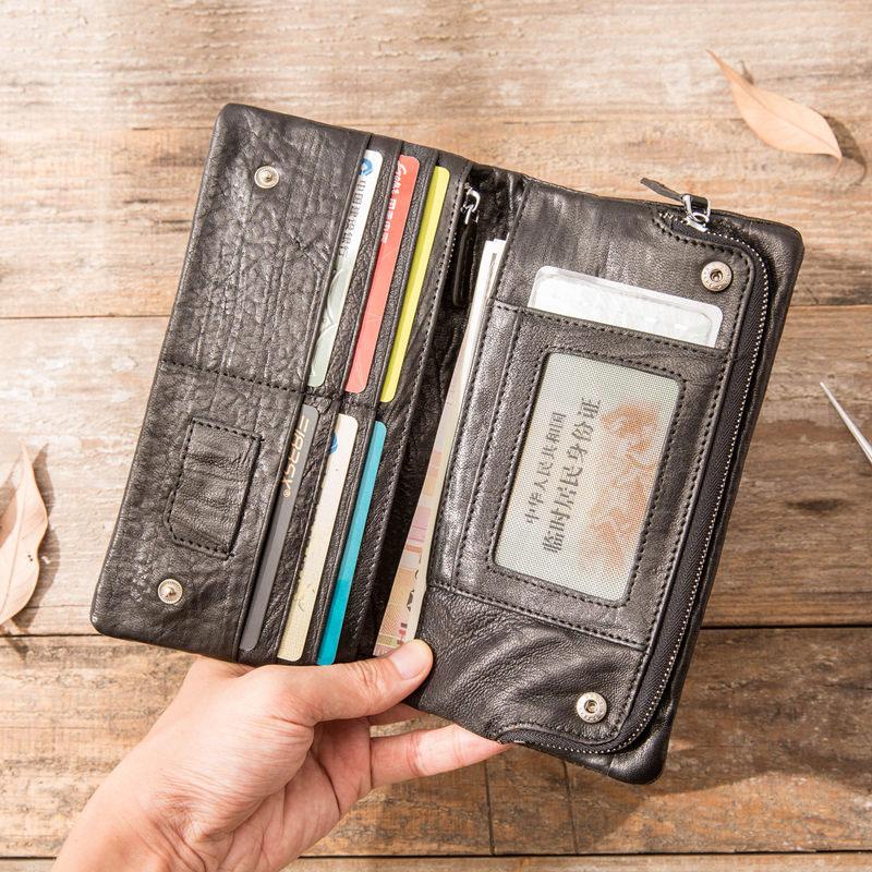 Cool Black Skull Leather Mens Long Wallet Long Wallet for Men - imessengerbags