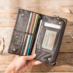 Cool Black Skull Leather Mens Long Wallet Long Wallet for Men - imessengerbags