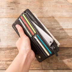 Cool Black Skull Leather Mens Long Wallet Long Wallet for Men - imessengerbags