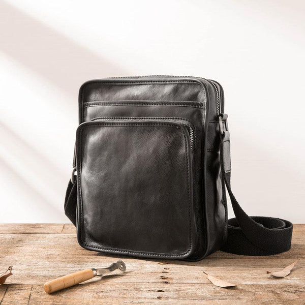 Cool Black Small Leather Mens Shoulder Bags Messengers Bag for Men - imessengerbags