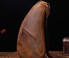Cool Vintage Brown Leather Chest Bag Sling Bag Sling Crossbody Bag For Men - imessengerbags