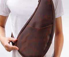 Cool Vintage Brown Leather Chest Bag Sling Bag Sling Crossbody Bag For Men - imessengerbags
