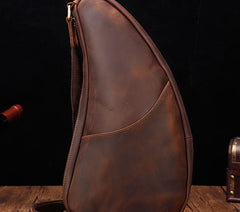 Cool Vintage Brown Leather Chest Bag Sling Bag Sling Crossbody Bag For Men - imessengerbags
