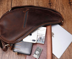 Cool Vintage Brown Leather Chest Bag Sling Bag Sling Crossbody Bag For Men - imessengerbags