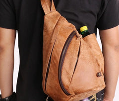 Cool Camel Black Leather Chest Bags Sling Bag Sling Crossbody Bag For Men