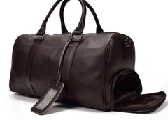 Cool Black Coffee Leather Men Barrel Overnight Bags Travel Bags Weekender Bags For Men