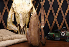 Cool Black and Brown Mens Leather Chest Bag Sling Bag Sling Crossbody Bag For Men