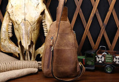 Cool Black and Brown Mens Leather Chest Bag Sling Bag Sling Crossbody Bag For Men
