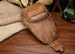 Cool Black and Brown Mens Leather Chest Bag Sling Bag Sling Crossbody Bag For Men