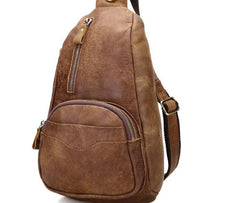 Cool Black and Brown Mens Leather Chest Bag Sling Bag Sling Crossbody Bag For Men