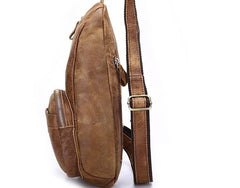 Cool Black and Brown Mens Leather Chest Bag Sling Bag Sling Crossbody Bag For Men