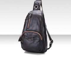 Cool Black and Brown Mens Leather Chest Bag Sling Bag Sling Crossbody Bag For Men
