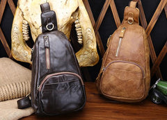 Cool Black and Brown Mens Leather Chest Bag Sling Bag Sling Crossbody Bag For Men