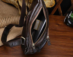 Cool Black and Brown Mens Leather Chest Bag Sling Bag Sling Crossbody Bag For Men
