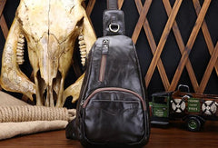 Cool Black and Brown Mens Leather Chest Bag Sling Bag Sling Crossbody Bag For Men