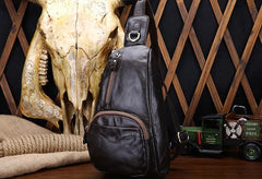 Cool Black and Brown Mens Leather Chest Bag Sling Bag Sling Crossbody Bag For Men