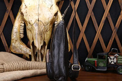 Cool Black and Brown Mens Leather Chest Bag Sling Bag Sling Crossbody Bag For Men