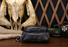 Cool Black and Brown Mens Leather Chest Bag Sling Bag Sling Crossbody Bag For Men