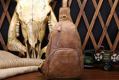Cool Black and Brown Mens Leather Chest Bag Sling Bag Sling Crossbody Bag For Men