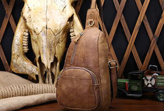 Cool Black and Brown Mens Leather Chest Bag Sling Bag Sling Crossbody Bag For Men