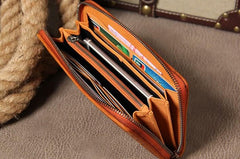 Cool Braided Leather Mens Clutch Brown Vintage Zipper Wallet for Men