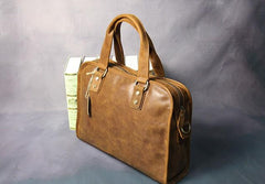 Cool Brown Coffee Leather Mens Briefcase 12inch Work Handbag Business Bag for Men - imessengerbags