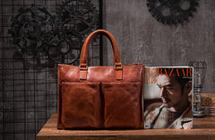 Cool Brown Coffee Leather Mens Briefcase 14inch Laptop Bag Work Handbag Business Bag for Men - imessengerbags