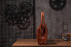Cool Brown Coffee Leather Mens Briefcase 14inch Laptop Bag Work Handbag Business Bag for Men - imessengerbags