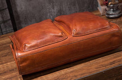 Cool Brown Coffee Leather Mens Briefcase 14inch Laptop Bag Work Handbag Business Bag for Men - imessengerbags