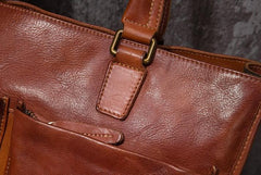 Cool Brown Coffee Leather Mens Briefcase 14inch Laptop Bag Work Handbag Business Bag for Men - imessengerbags