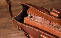 Cool Brown Coffee Leather Mens Briefcase 14inch Laptop Bag Work Handbag Business Bag for Men - imessengerbags