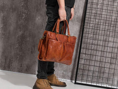 Cool Brown Coffee Leather Mens Briefcase 14inch Laptop Bag Work Handbag Business Bag for Men - imessengerbags