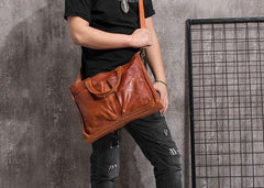 Cool Brown Coffee Leather Mens Briefcase 14inch Laptop Bag Work Handbag Business Bag for Men - imessengerbags