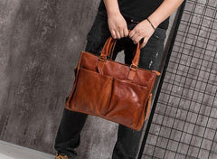 Cool Brown Coffee Leather Mens Briefcase 14inch Laptop Bag Work Handbag Business Bag for Men - imessengerbags
