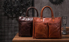 Cool Brown Coffee Leather Mens Briefcase 14inch Laptop Bag Work Handbag Business Bag for Men - imessengerbags