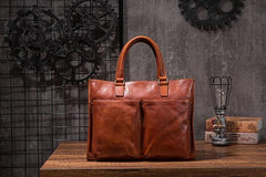 Cool Brown Coffee Leather Mens Briefcase 14inch Laptop Bag Work Handbag Business Bag for Men - imessengerbags