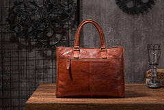 Cool Brown Coffee Leather Mens Briefcase 14inch Laptop Bag Work Handbag Business Bag for Men - imessengerbags