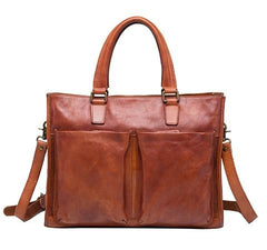 Cool Brown Coffee Leather Mens Briefcase 14inch Laptop Bag Work Handbag Business Bag for Men - imessengerbags