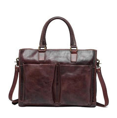 Cool Brown Coffee Leather Mens Briefcase 14inch Laptop Bag Work Handbag Business Bag for Men - imessengerbags