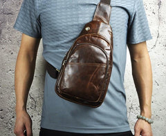Cool Coffee Leather Chest Bag Sling Bag Sling Crossbody Bag One Shoulder Backpack For Men