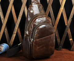 Cool Coffee Leather Chest Bag Sling Bag Sling Crossbody Bag One Shoulder Backpack For Men