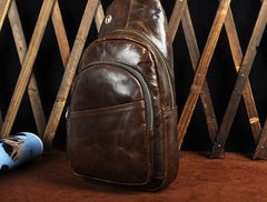 Cool Coffee Leather Chest Bag Sling Bag Sling Crossbody Bag One Shoulder Backpack For Men