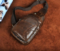 Cool Coffee Leather Chest Bag Sling Bag Sling Crossbody Bag One Shoulder Backpack For Men
