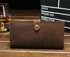 Cool Vintage Mens Brown Leather Brifold Long Wallet for Men Long Wallet