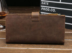 Cool Vintage Mens Brown Leather Brifold Long Wallet for Men Long Wallet