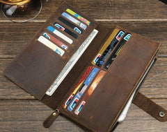 Cool Vintage Mens Brown Leather Brifold Long Wallet for Men Long Wallet