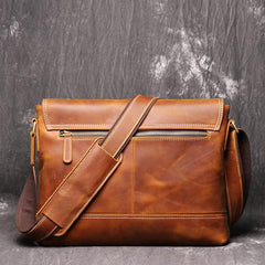 Cool Brown Leather Men's Side Bag Red Brown Messenger Bag Courier Bag For Men - imessengerbags